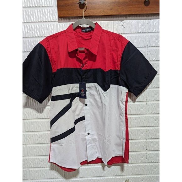 Fredd Marshall Mens Multicolor Cotton Colorblock Short Sleeve Button Up Shirt XL - Picture 1 of 6